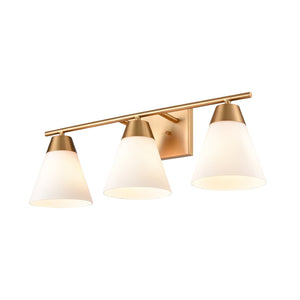 Atlas Vivica Modern 3-Light Vanity Light Fixture with Stylish Cone Shades for Contemporary Bathrooms Brushed Gold WL11474-GD