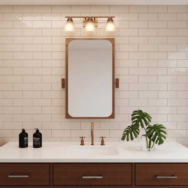 Atlas Vivica Modern 3-Light Vanity Light Fixture with Stylish Cone Shades for Contemporary Bathrooms Brushed Gold WL11474-GD