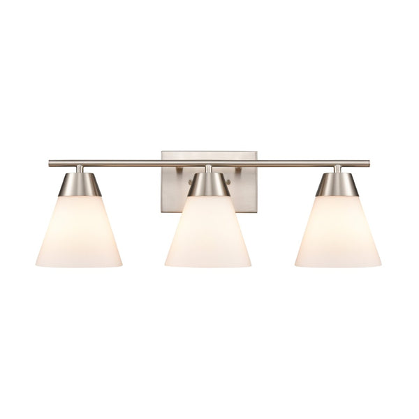 Atlas Vivica Modern 3-Light Vanity Light Fixture with Stylish Cone Shades for Contemporary Bathrooms Brushed Nickel WL11474-NK