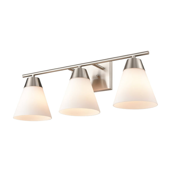 Atlas Vivica Modern 3-Light Vanity Light Fixture with Stylish Cone Shades for Contemporary Bathrooms Brushed Nickel WL11474-NK