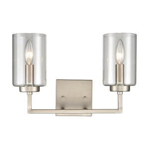 Atlas West End 2-Light Vanity Light Fixture - Elegant Transitional Design for Modern Bathrooms & Hallways Brushed Nickel 14.5'' WL11475-NK