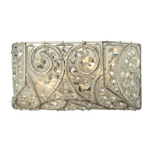 Atlas Andalusia 2-Light Vanity Light Fixture – Luxurious Filigree Crystal & Elegant Iron Frame Design Aged Silver 12'' WL11509-SV