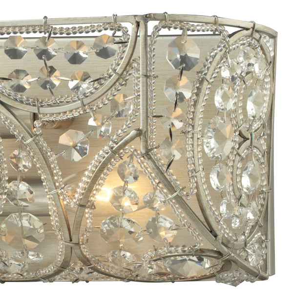 Atlas Andalusia 2-Light Vanity Light Fixture – Luxurious Filigree Crystal & Elegant Iron Frame Design Aged Silver 24'' WL11510-SV