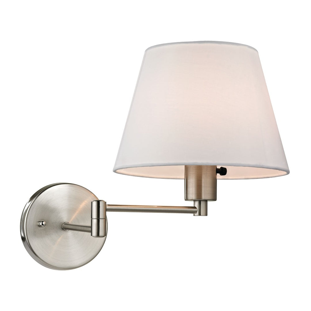 Atlas Avenal 12" High 1-Light Sconce - Modern Brushed Nickel with Adjustable Swingarm & White Shade WL11525-NK
