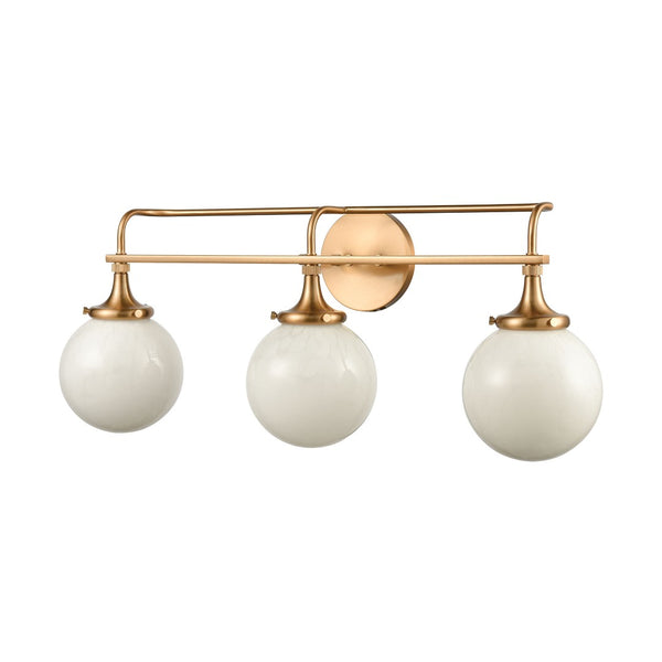 Atlas Beverly Retro-Chic 2-Light Vanity Light with Cloud White Glass Shades for Elegant Bathroom Ambiance Satin Brass 28'' WL11533-BS