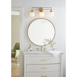 Atlas Beverly Retro-Chic 2-Light Vanity Light with Cloud White Glass Shades for Elegant Bathroom Ambiance Satin Brass 28'' WL11533-BS