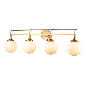 Atlas Beverly Retro-Chic 2-Light Vanity Light with Cloud White Glass Shades for Elegant Bathroom Ambiance Satin Brass 38'' WL11534-BS
