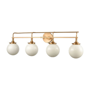 Atlas Beverly Retro-Chic 2-Light Vanity Light with Cloud White Glass Shades for Elegant Bathroom Ambiance Satin Brass 38'' WL11534-BS