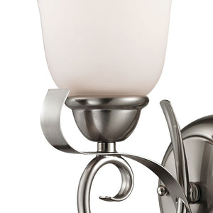 Atlas Brighton 2-Light Traditional Vanity Fixture - Elegant White Glass Shades & Curved Metal Design Brushed Nickel 6'' WL11536-NK