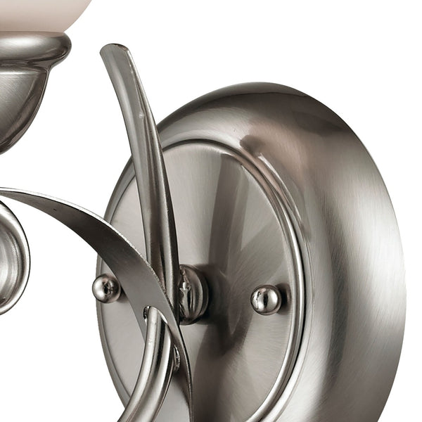 Atlas Brighton 2-Light Traditional Vanity Fixture - Elegant White Glass Shades & Curved Metal Design Brushed Nickel 6'' WL11536-NK