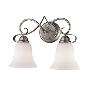 Atlas Brighton 2-Light Traditional Vanity Fixture - Elegant White Glass Shades & Curved Metal Design Brushed Nickel 15'' WL11537-NK