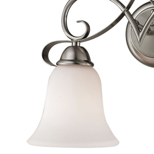 Atlas Brighton 2-Light Traditional Vanity Fixture - Elegant White Glass Shades & Curved Metal Design Brushed Nickel 15'' WL11537-NK