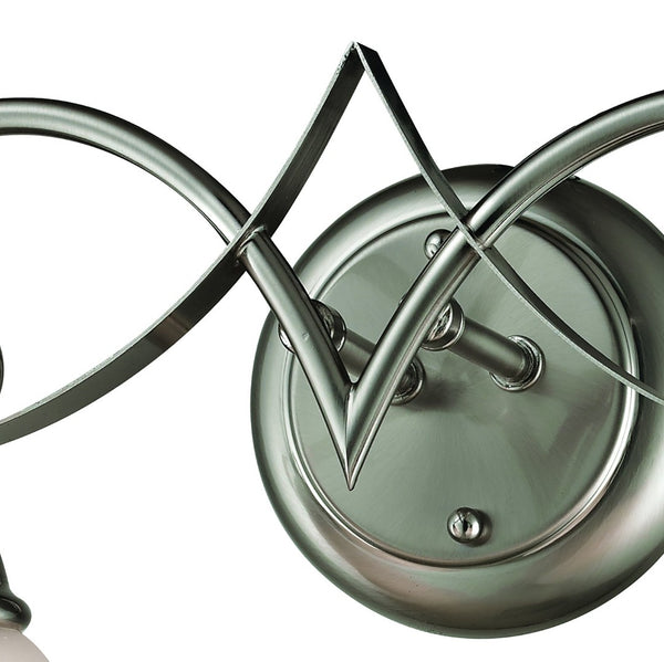 Atlas Brighton 2-Light Traditional Vanity Fixture - Elegant White Glass Shades & Curved Metal Design Brushed Nickel 15'' WL11537-NK