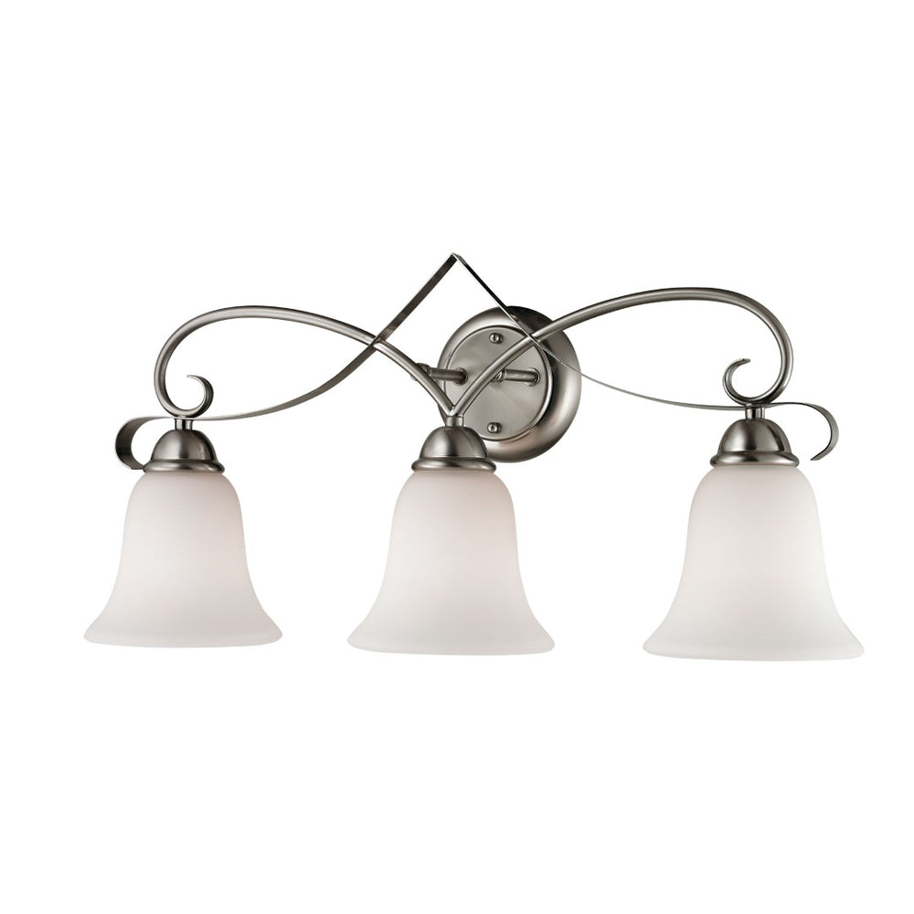 Atlas Brighton 2-Light Traditional Vanity Fixture - Elegant White Glass Shades & Curved Metal Design Brushed Nickel 24'' WL11538-NK