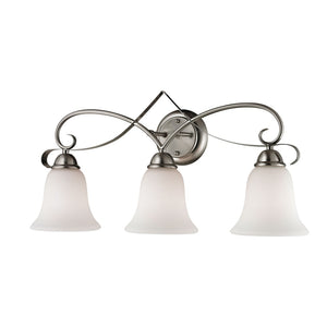 Atlas Brighton 2-Light Traditional Vanity Fixture - Elegant White Glass Shades & Curved Metal Design Brushed Nickel 24'' WL11538-NK