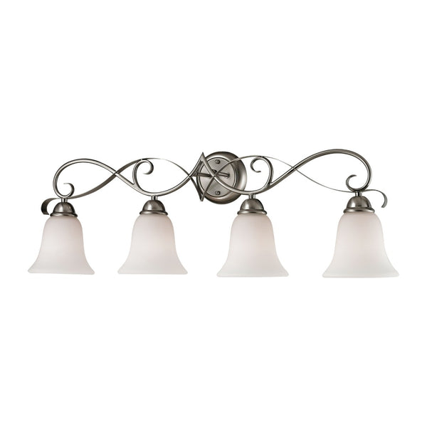 Atlas Brighton 2-Light Traditional Vanity Fixture - Elegant White Glass Shades & Curved Metal Design Brushed Nickel 33'' WL11539-NK