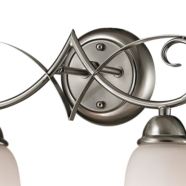 Atlas Brighton 2-Light Traditional Vanity Fixture - Elegant White Glass Shades & Curved Metal Design Brushed Nickel 33'' WL11539-NK