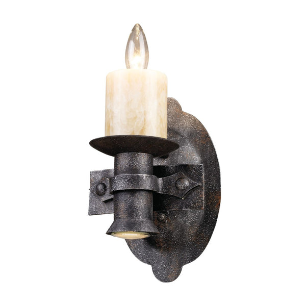Atlas Cambridge 12-Inch High 1-Light Wall Sconce - Elegant Forged Iron Design with Stone Candle Cover Moonlit Rust 7'' WL11542-BZ