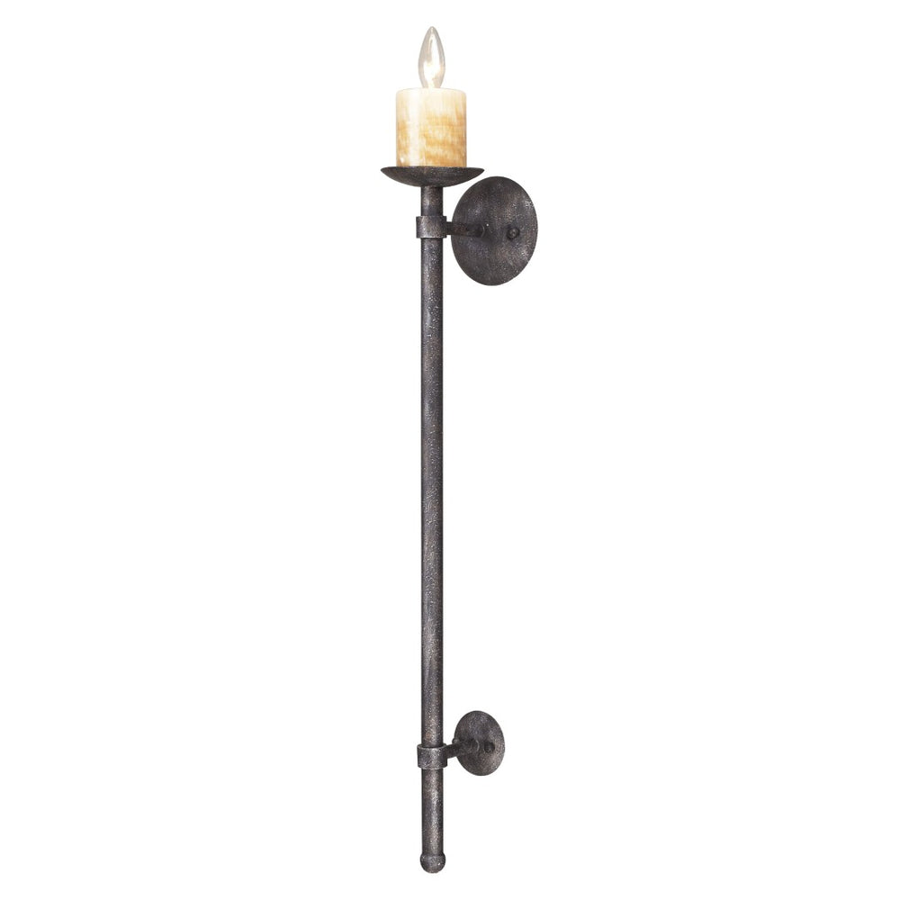 Atlas Cambridge 12-Inch High 1-Light Wall Sconce - Elegant Forged Iron Design with Stone Candle Cover Moonlit Rust 5'' WL11543-BZ