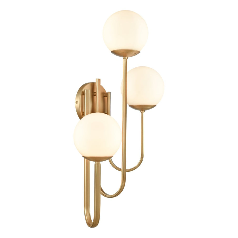 Atlas Caroline 28'' High 3-Light Left Sconce - Modern Brushed Gold Fixture with Opal Glass Globes WL11551-GD