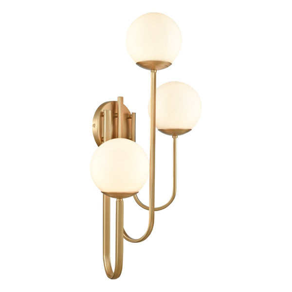 Atlas Caroline 28'' High 3-Light Left Sconce - Modern Brushed Gold Fixture with Opal Glass Globes WL11551-GD