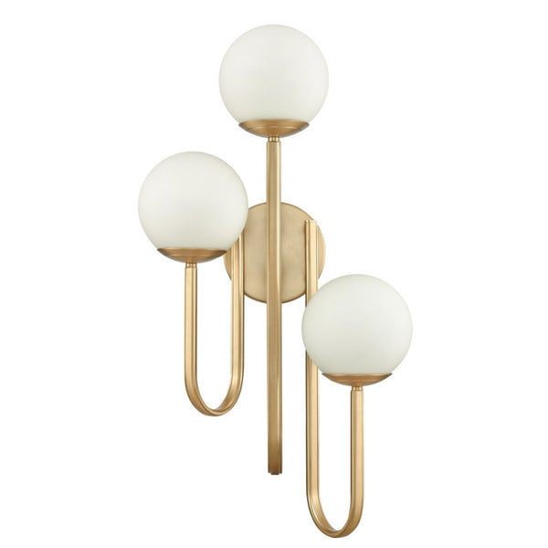 Atlas Caroline 28'' High 3-Light Left Sconce - Modern Brushed Gold Fixture with Opal Glass Globes WL11551-GD