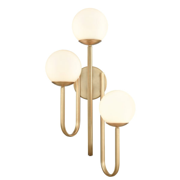 Atlas Caroline 28'' High 3-Light Left Sconce - Modern Brushed Gold Fixture with Opal Glass Globes WL11551-GD