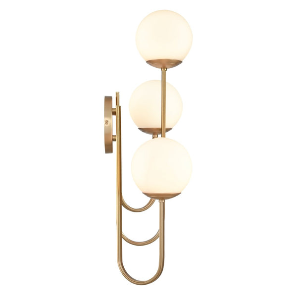 Atlas Caroline 28'' High 3-Light Left Sconce - Modern Brushed Gold Fixture with Opal Glass Globes WL11551-GD