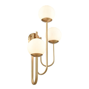 Atlas Caroline 28'' High 3-Light Left Sconce - Modern Brushed Gold Fixture with Opal Glass Globes WL11551-GD