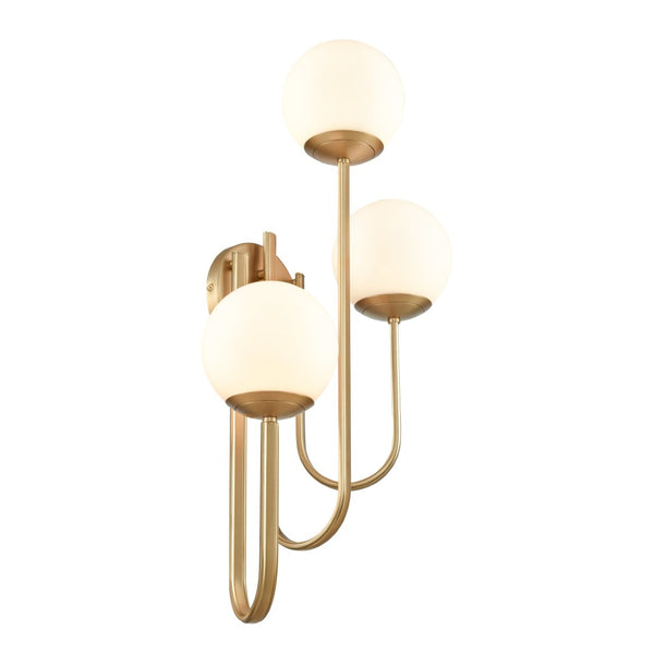 Atlas Caroline 28'' High 3-Light Left Sconce - Modern Brushed Gold Fixture with Opal Glass Globes WL11551-GD