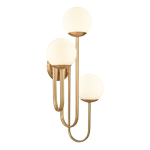 Atlas Caroline 28'' High 3-Light Right Sconce - Modern Brushed Gold Fixture with Opal Glass Globes WL11552-GD
