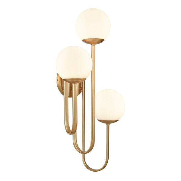 Atlas Caroline 28'' High 3-Light Right Sconce - Modern Brushed Gold Fixture with Opal Glass Globes WL11552-GD