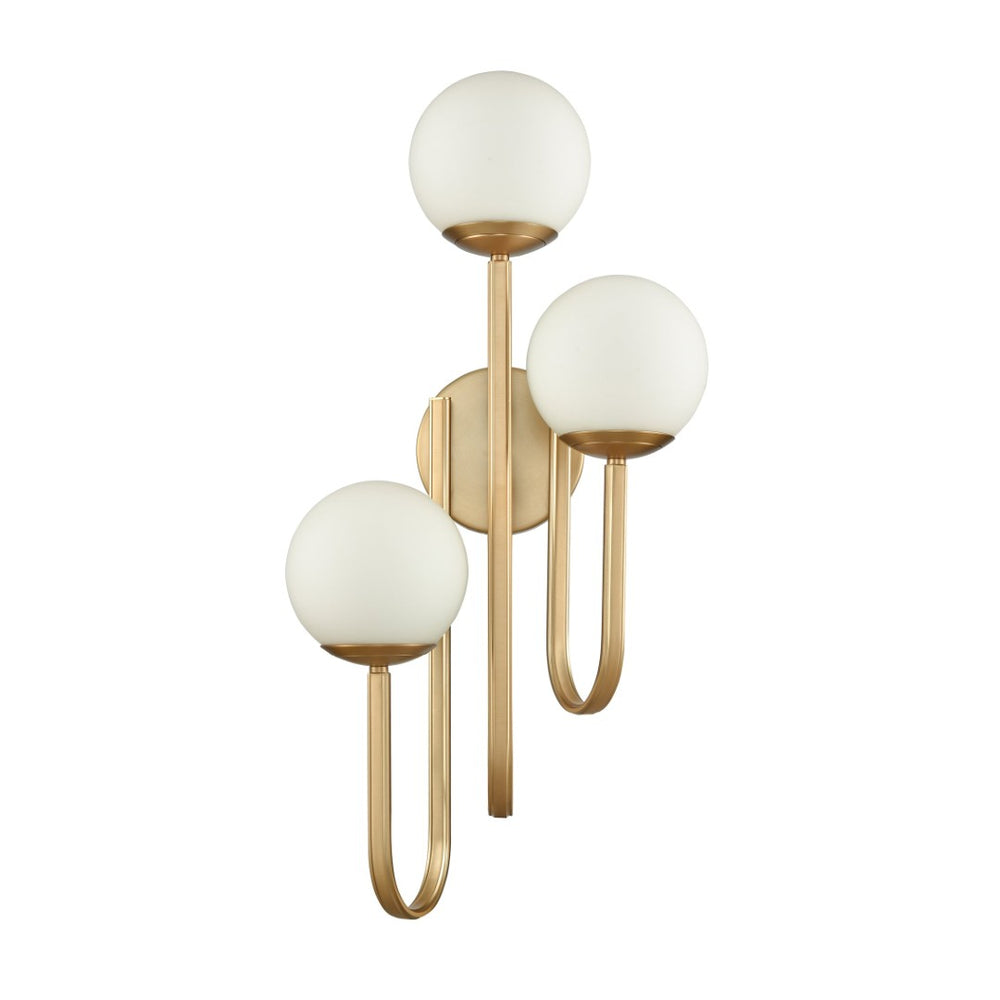 Atlas Caroline 28'' High 3-Light Right Sconce - Modern Brushed Gold Fixture with Opal Glass Globes WL11552-GD
