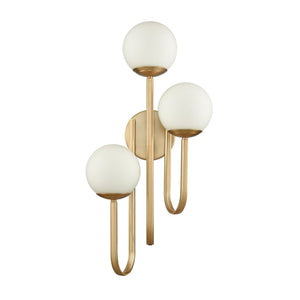 Atlas Caroline 28'' High 3-Light Right Sconce - Modern Brushed Gold Fixture with Opal Glass Globes WL11552-GD