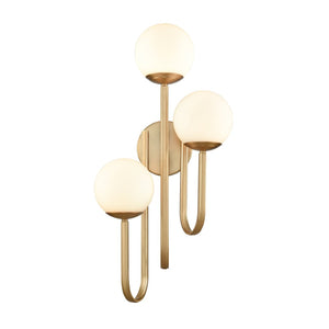 Atlas Caroline 28'' High 3-Light Right Sconce - Modern Brushed Gold Fixture with Opal Glass Globes WL11552-GD