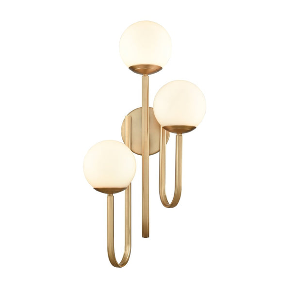 Atlas Caroline 28'' High 3-Light Right Sconce - Modern Brushed Gold Fixture with Opal Glass Globes WL11552-GD
