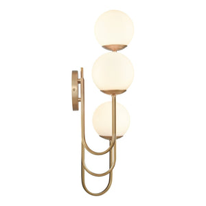 Atlas Caroline 28'' High 3-Light Right Sconce - Modern Brushed Gold Fixture with Opal Glass Globes WL11552-GD