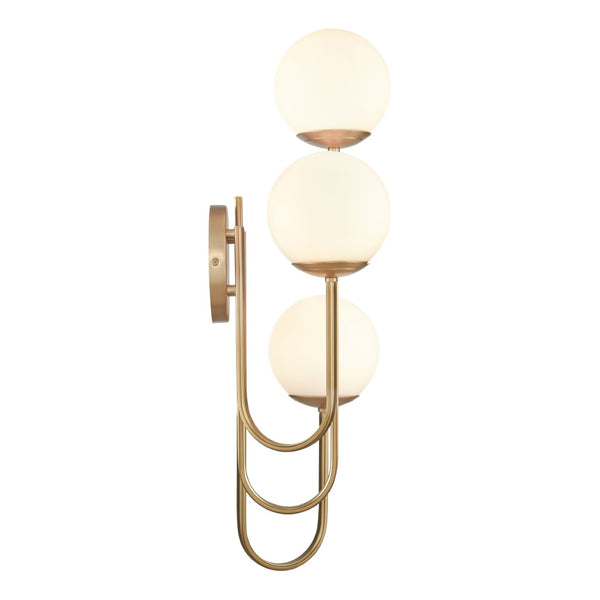 Atlas Caroline 28'' High 3-Light Right Sconce - Modern Brushed Gold Fixture with Opal Glass Globes WL11552-GD