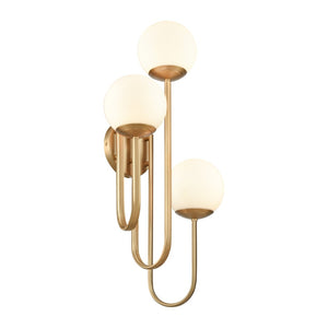 Atlas Caroline 28'' High 3-Light Right Sconce - Modern Brushed Gold Fixture with Opal Glass Globes WL11552-GD