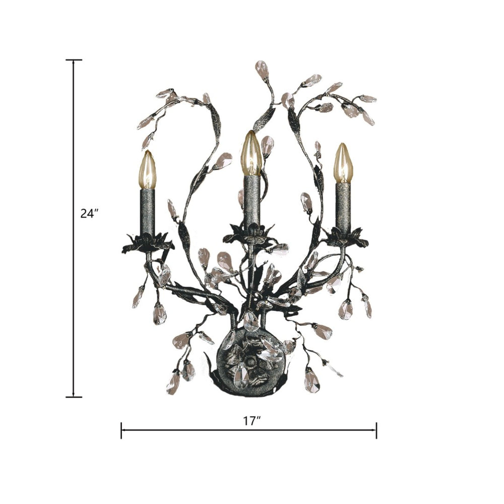 Atlas Circeo 24'' High 3-Light Wall Sconce - Deep Rust Finish with Crystal Droplets for Stunning Ambiance WL11565-BZ