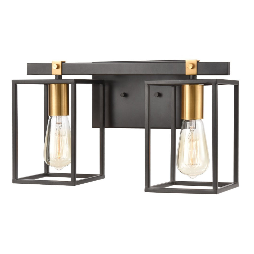 Atlas Cloe 2-Light Vanity Light Fixture - Stylish Industrial Design with Open Cage for Modern Spaces Matte Black 16'' WL11570-BK