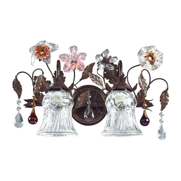 Atlas Cristallo Fiore 2-Light Vanity Light - Artisan Glass Elegance with Warm Metal for Any Space Deep Rust 18'' WL11575-BZ