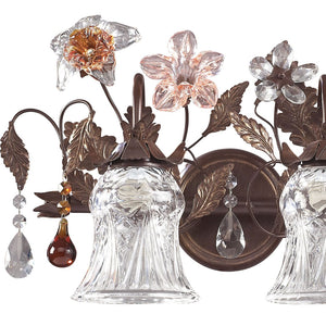 Atlas Cristallo Fiore 2-Light Vanity Light - Artisan Glass Elegance with Warm Metal for Any Space Deep Rust 18'' WL11575-BZ