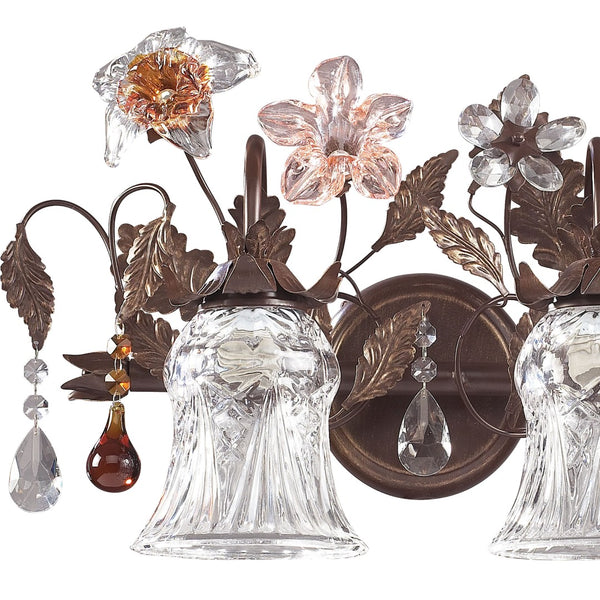 Atlas Cristallo Fiore 2-Light Vanity Light - Artisan Glass Elegance with Warm Metal for Any Space Deep Rust 18'' WL11575-BZ