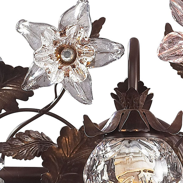Atlas Cristallo Fiore 2-Light Vanity Light - Artisan Glass Elegance with Warm Metal for Any Space Deep Rust 26'' WL11576-BZ