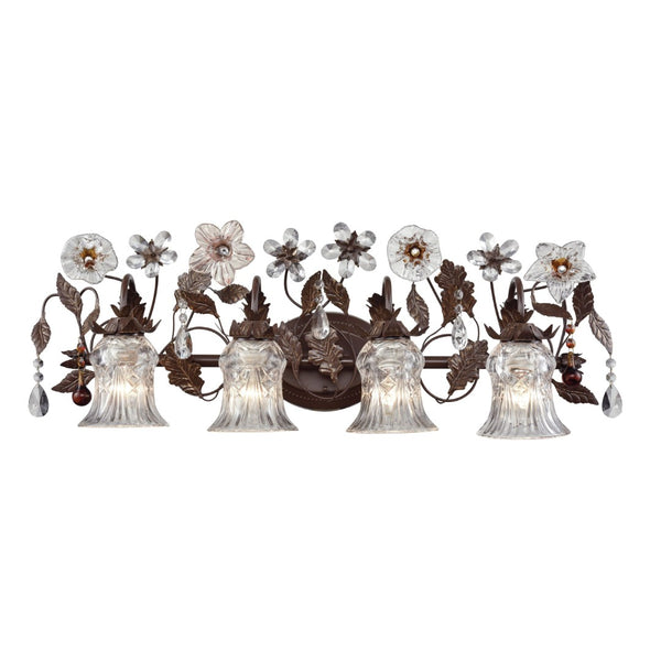 Atlas Cristallo Fiore 2-Light Vanity Light - Artisan Glass Elegance with Warm Metal for Any Space Deep Rust 33'' WL11578-BZ