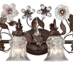 Atlas Cristallo Fiore 2-Light Vanity Light - Artisan Glass Elegance with Warm Metal for Any Space Deep Rust 33'' WL11578-BZ