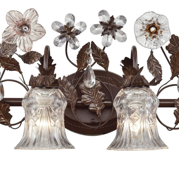 Atlas Cristallo Fiore 2-Light Vanity Light - Artisan Glass Elegance with Warm Metal for Any Space Deep Rust 33'' WL11578-BZ