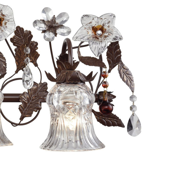Atlas Cristallo Fiore 2-Light Vanity Light - Artisan Glass Elegance with Warm Metal for Any Space Deep Rust 33'' WL11578-BZ