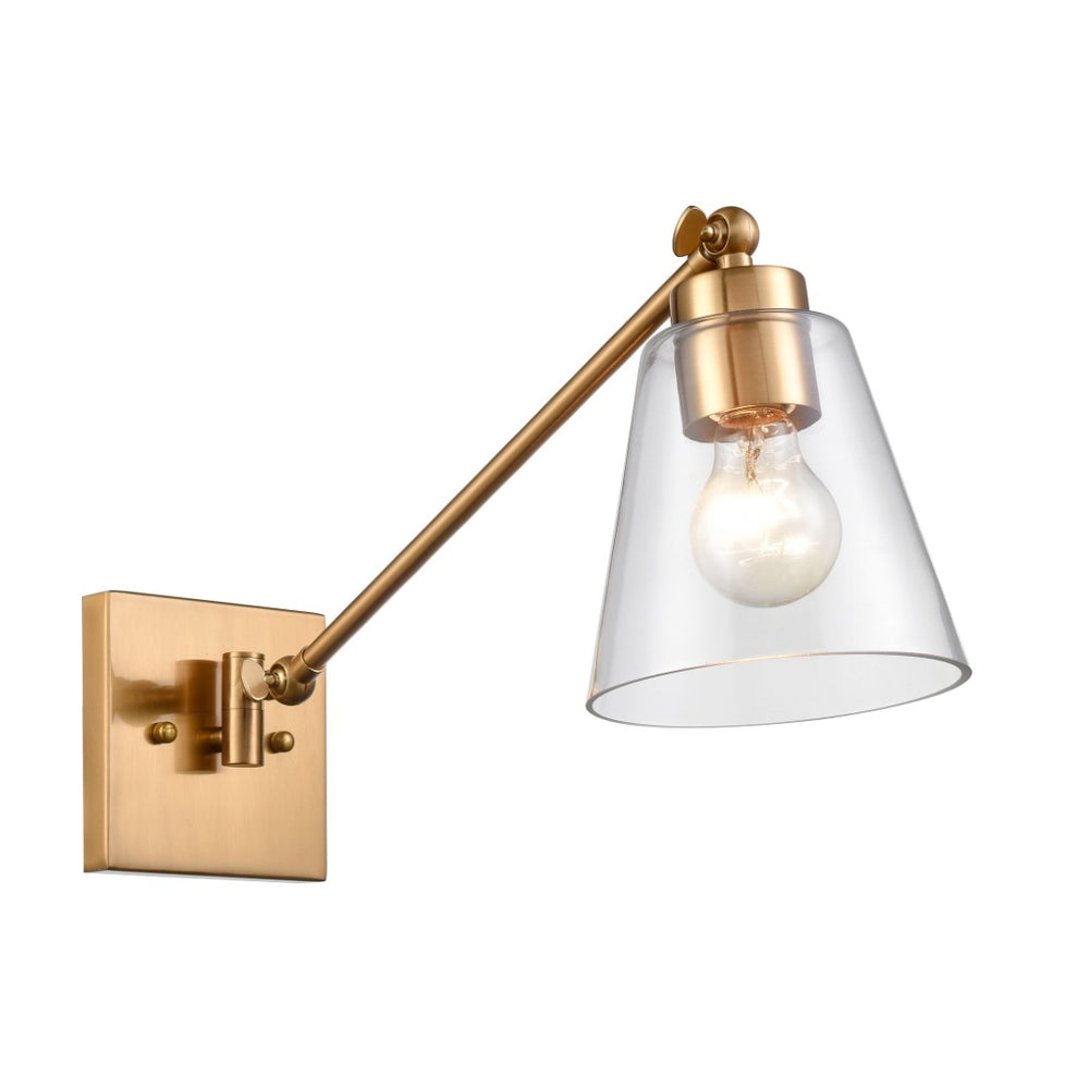 Atlas East Point 14.5'' High Adjustable Swingarm Wall Sconce with Geometric Glass Shade for Modern Spaces Satin Brass WL11587-BS